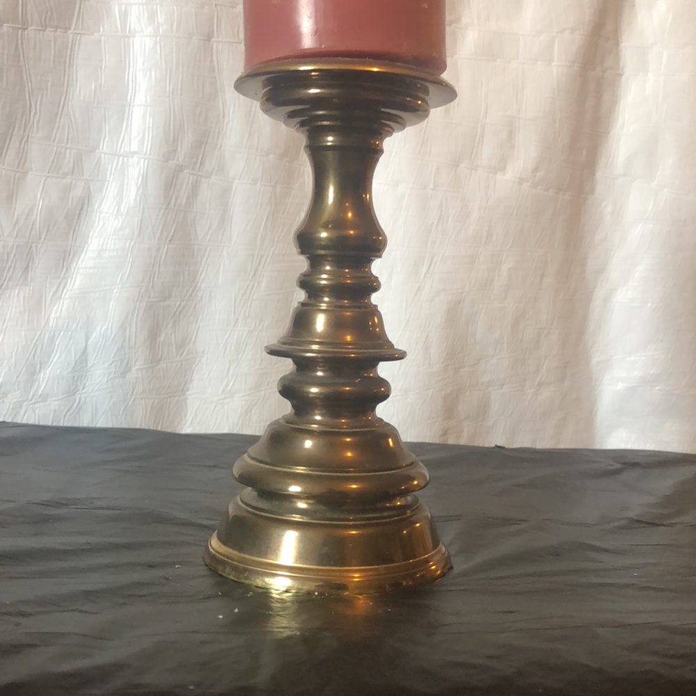 Baldwin brass large candle holder; vintage pillar candle 8” high - Picture 4 of 5